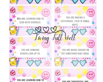 Lunchbox Affirmation Cards for Kids | Disco Pink Edition K-6 – Printable PDF | Back-to-School Notes
