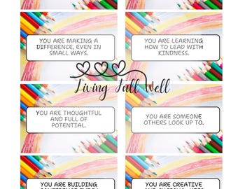 Lunchbox Affirmation Cards for Kids | Colored Pencils Edition K-6 – Printable PDF | Back-to-School Notes