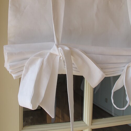 White LINEN French Door Tie Up Curtain Privacy Shade 64 to 72 Inch shops Lengths Swedish Roll Up Shade Farmhouse Curtain Farmhouse Valance