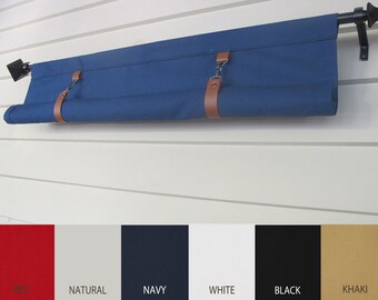 Swedish Blind with Leather Straps, Custom Widths, Navy Canvas, 60 Long or Custom Length Color Choices Small Window Wide Curtain