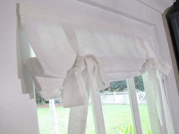 Atar cortina de puerta de cocina, tela de lino BLANCO con corbatas de lino,  anchos personalizados, longitudes personalizadas -  México