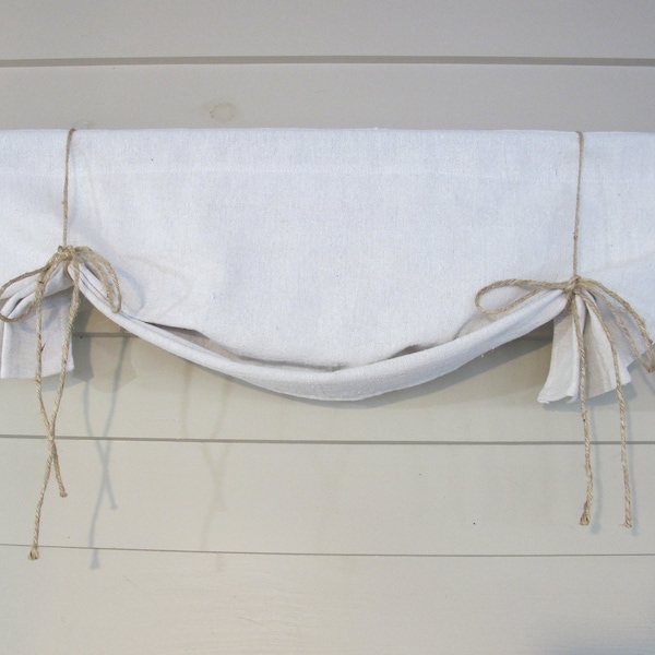 Simple Rustic Tie Up Valance made from DROP Cloth Fabric, Custom Widths Small Window Wide Curtain