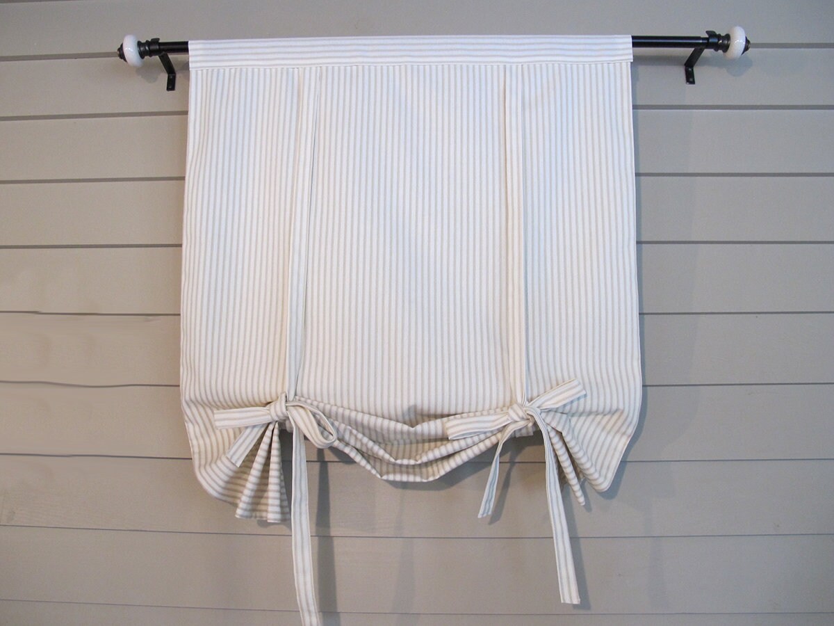 Fabric Window/Door Shade, TAN Khaki Ticking, Custom Widths/Lengths. This listing is for shades up to 60 inch length <36", <48", <72" avail