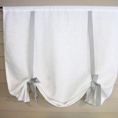 White Linen Tie up Curtain With French Monogram Valance Etsy
