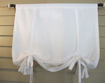 Tie Up Curtain Custom Widths WHITE all cotton 10 oz canvas, 72 Inch Long or Custom Length Small Window Wide Curtain