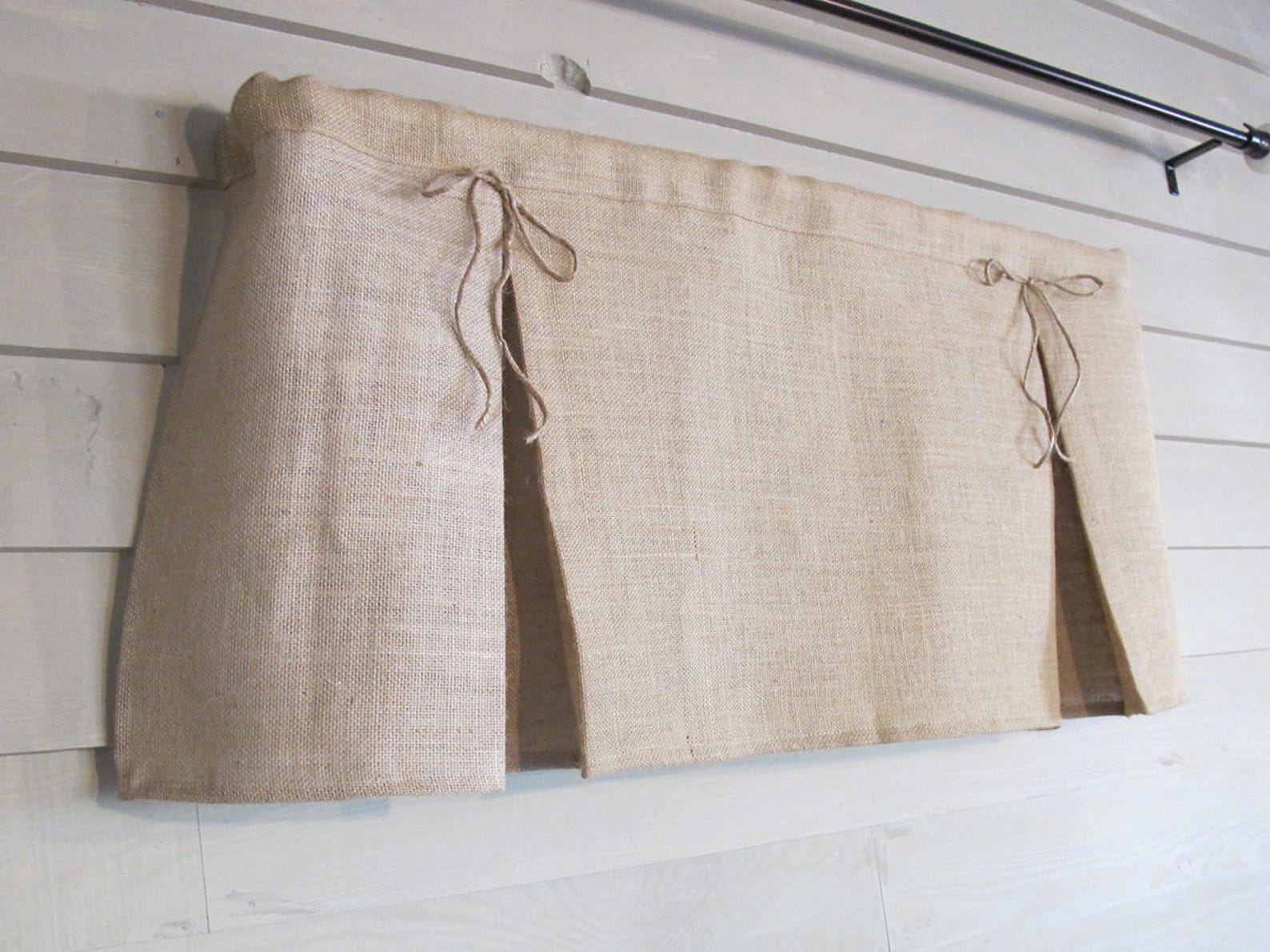 Pleated Burlap Valance With Jute Bows Window Treatment Natural - Etsy