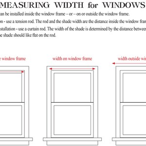 Puede incluir: Diagrama que muestra c&oacute;mo medir el ancho de una ventana para una cortina. El diagrama muestra tres formas diferentes de medir el ancho: dentro del marco de la ventana, en el marco de la ventana y fuera del marco de la ventana.