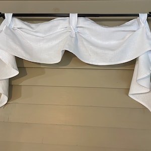 Pure WHITE Linen VICTORY Swag Valance for Exposed Rod Simple Minimalist Modern Farmhouse Small Narrow Wide Large natural neutral P080824