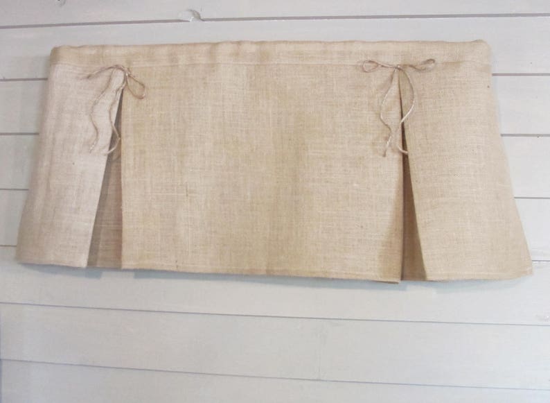 Pleated White Burlap Valance with Jute Bows Window Treatment Natural Rustic Curtain