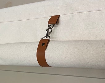 Roll Up Swedish Blind Curtain, Custom Widths, Natural Canvas with Faux LEATHER Straps, 48 Long or Custom Length Small Window Wide Curtain