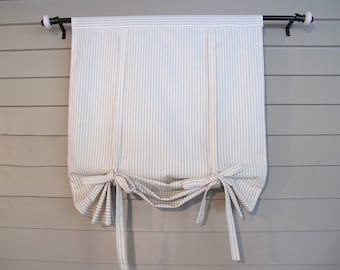 Fabric Window/Door Shade, TAN Khaki Ticking, Custom Widths/Lengths. This listing is for shades up to 36 inch length &lt;48&quot;, &lt;60&quot;, &lt;72&quot; avail