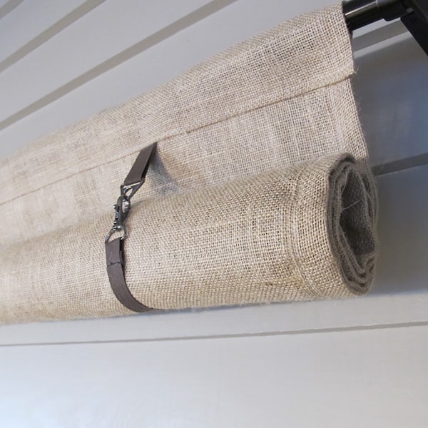 Roll Up Fabric Window Shade, Custom Widths, Natural BURLAP Swedish Blind, 48 Inch Long or Custom Lengths Small Window Wide Curtain