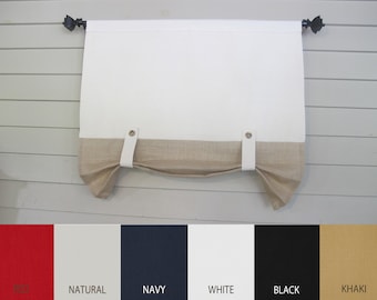 Button Up Tabbed Swag Window Shade, Custom Widths, Cotton Canvas Custom Color Small Window Wide Curtain