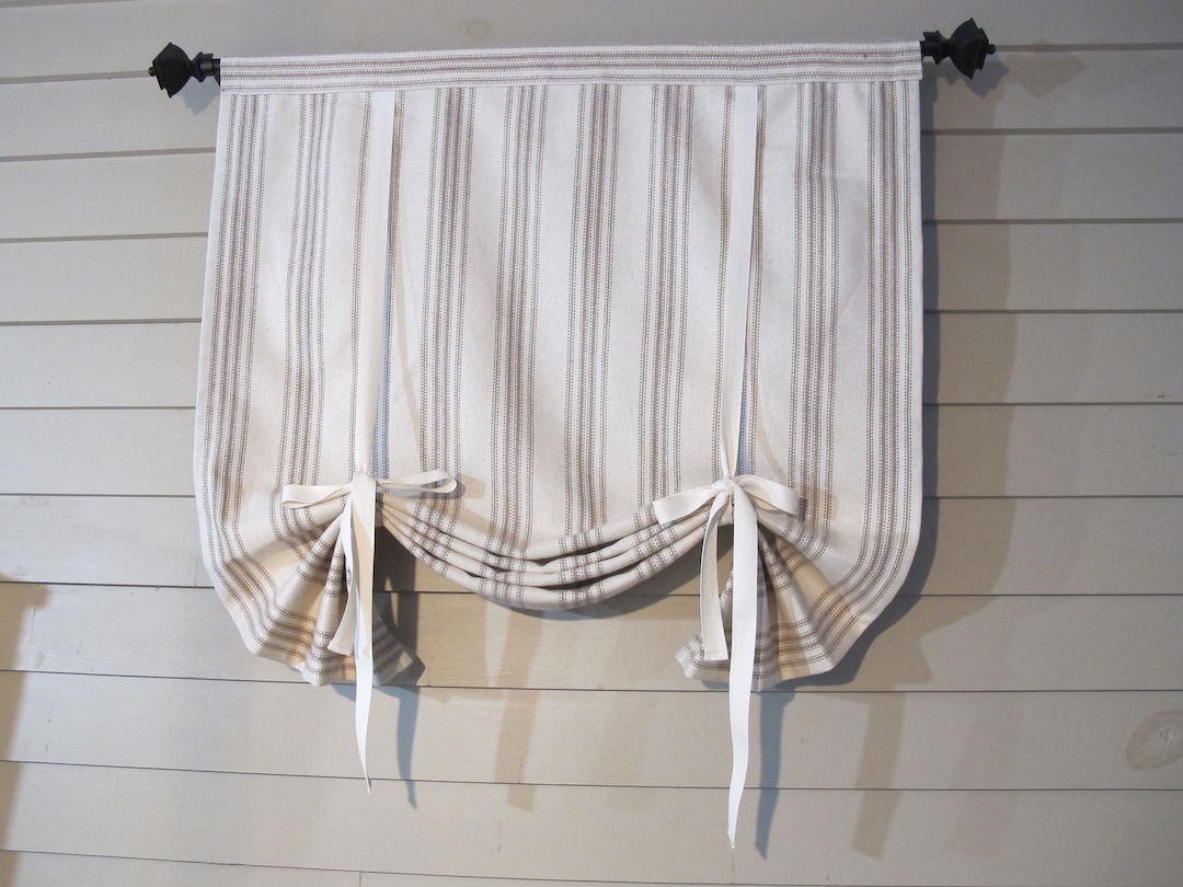 Tie up Fabric Window Shade, Custom Widths, Woven COTTON Grain Sack