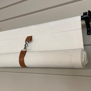 Roll Up Swedish Blind Curtain, Custom Widths, Natural Canvas with Faux LEATHER Straps, 36 Long or Custom Length Small Window P080824 choices