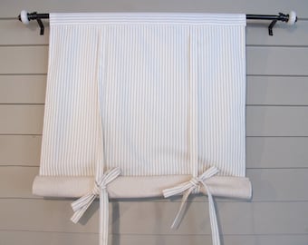 Fabric Window/Door Shade, TAN Khaki Ticking, Custom Widths/Lengths. This listing is for shades up to 48 inch length &lt;36&quot;, &lt;60&quot;, &lt;72&quot; avail