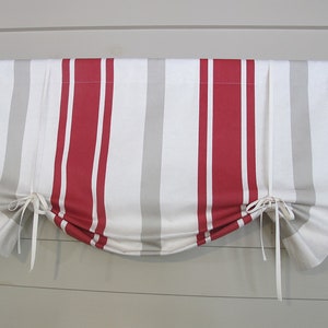 Red and Gray Awning Stripe Tie Up Valance, Custom Width