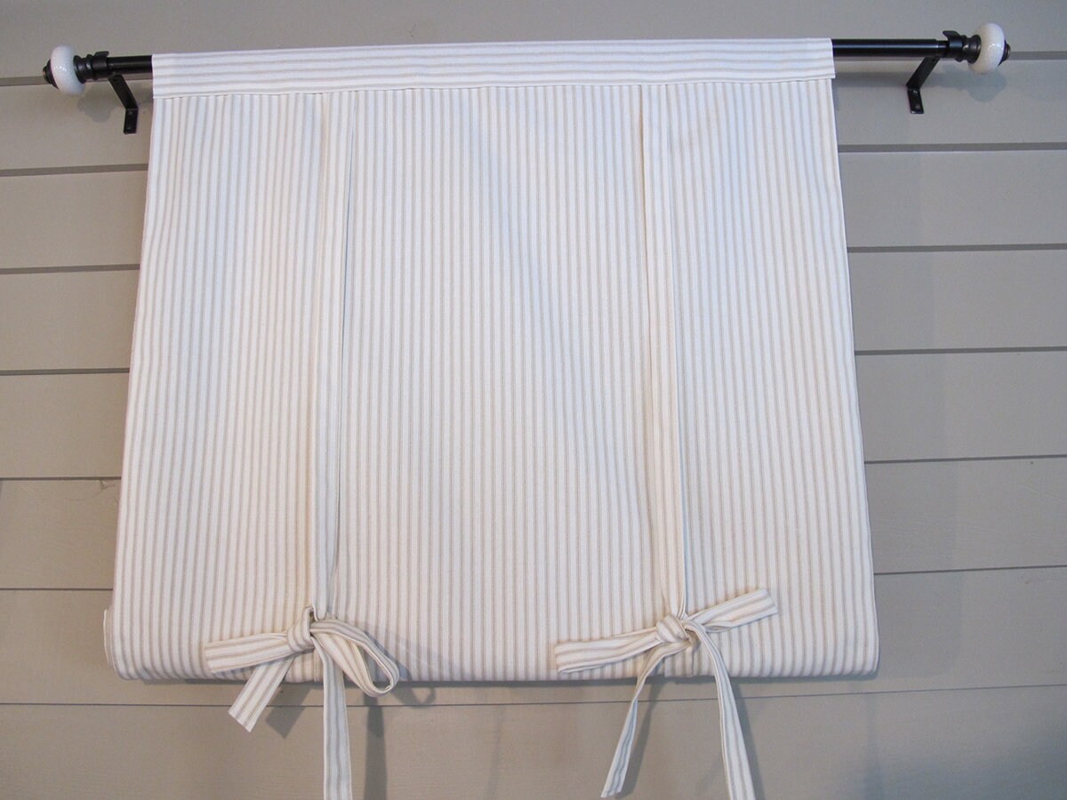 Tan Khaki Ticking 60 Inch Long Roll Up Window Shade Reversible Etsy