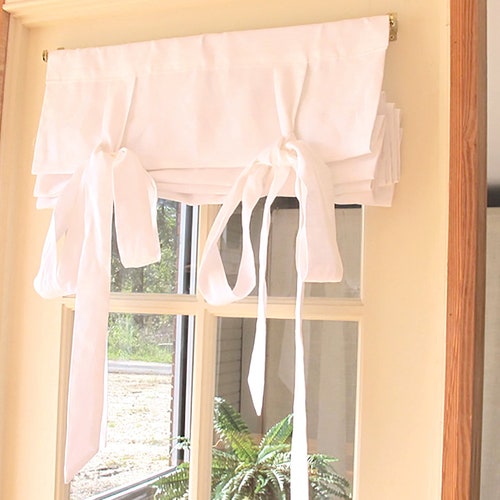 White LINEN French Door Tie Up Curtain Privacy Shade 64 to 72 Inch shops Lengths Swedish Roll Up Shade Farmhouse Curtain Farmhouse Valance