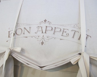 Tie Up Bon Appetite Print, Drop Cloth Fabric, Custom Widths, 48 Inch Long or Custom Length Small Window Wide Curtain