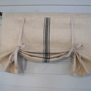 Natural Burlap Window Shade, Black Stripe, Farmhouse Style 48L or shorter