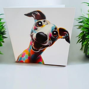 Dog Greeting Cards - Colourful Polka Dot Whippet Birthday Cards - Unique Animal Stationery for Dog Lovers - Fun Pet-Themed Note Cards