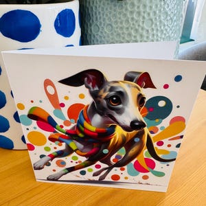 Biglietto d'auguri Whippet stravagante - Arte colorata con cani - Biglietto vuoto per tutte le occasioni - Regalo per amanti degli animali