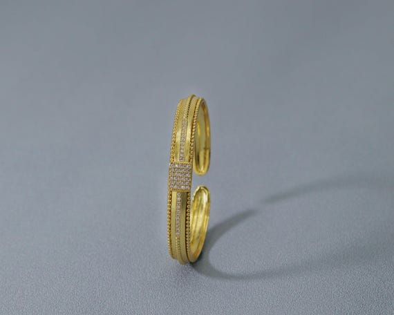 Cz Middle Line Gold  Open Cuff Bracelet, Sku#B155