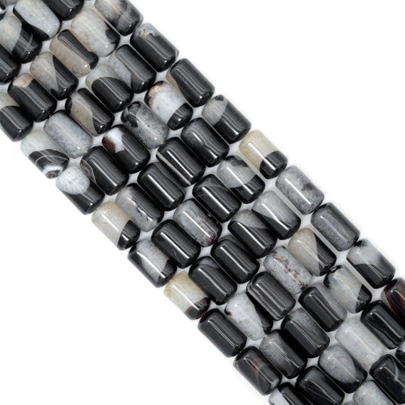 12x20mm Cylinder White Black Druzy Agate, Sku#YK33