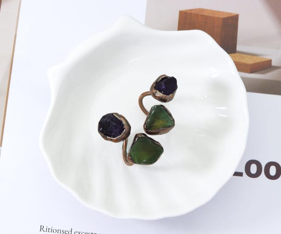 Green Fluorite And Amethyst Adjustable Ring, Sku#Yt44