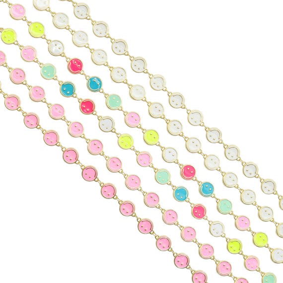 High Quality Pink White Enamel Smiley Face Chain,Sku#Lx212