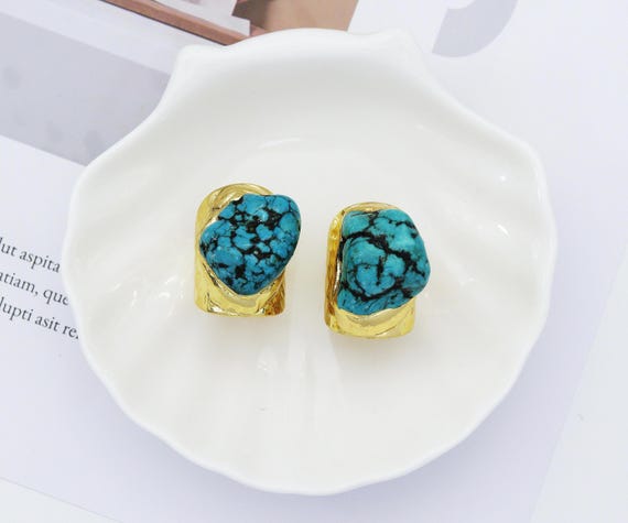 Gold Chunky Turquoise Adjustable Ring, Sku#Yt38