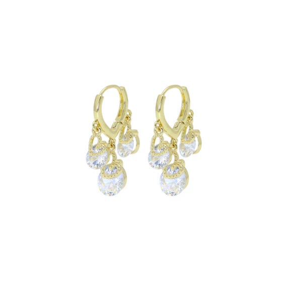 Clear Diamond Cz Dangle Heart Earrings, Sku#Lx447