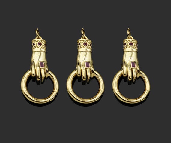 Gold Filled Fuchsia Cz Micro Pave Hand Grabing Round Ring Shape Pendant,18K Gold Filled Charm, Necklace Bracelet Pendant, 28X15Mm,Sku#Z1369
