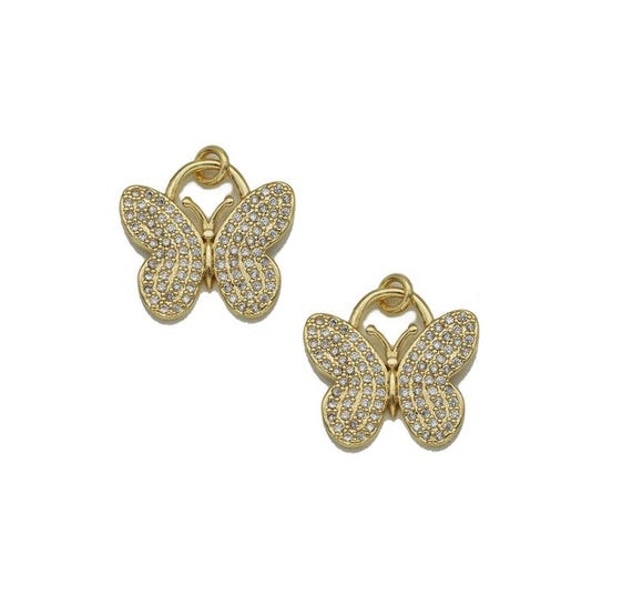 Cz Gold Butterfly Charm, Sku#Lx140