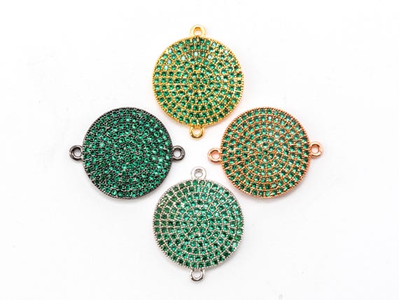 Cz Micro Pave Green Round Disc Connector, 16X20Mm, Sku#A44
