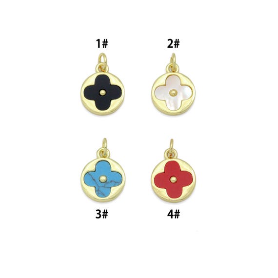 Mother of Pearl Turquoise Clover Coin Pendant charm, Sku#LX930
