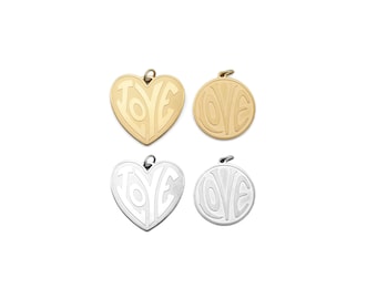 Matt Gold Silver Love Heart Round Coin Charm, Sku#LX260