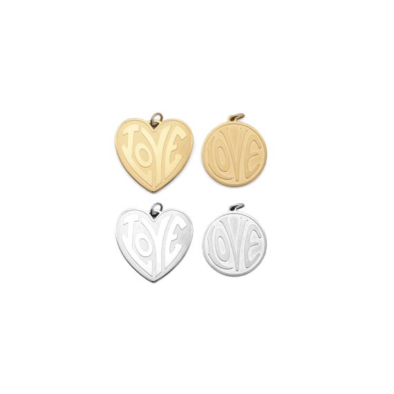 Matt Gold Silver Love Heart Round Coin Charm, Sku#LX260