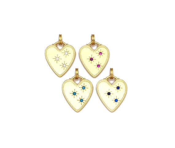Clear|Fuchsia|Turquoise|Cobalt Cz Micro Pave North Star On Heart Shape Pendant,18K Gold Filled Heart Charm,15X18Mm, Sku#Ml52