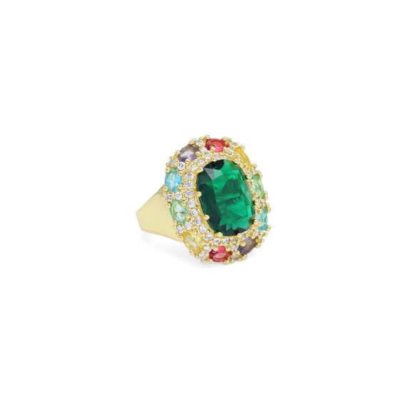 Gold Colorful Cz Oval Emerald Statement Adjustable Ring, Sku#Lx545