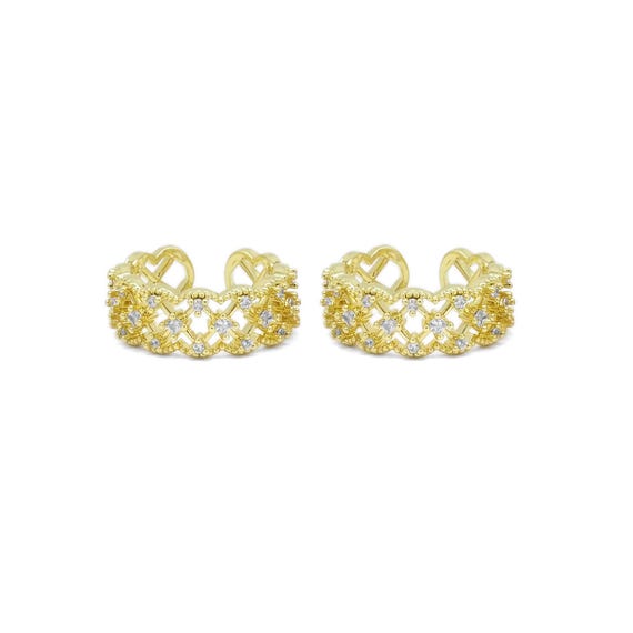 Gold Clear Cz Filligree Adjustable Ring, Sku#Ld444