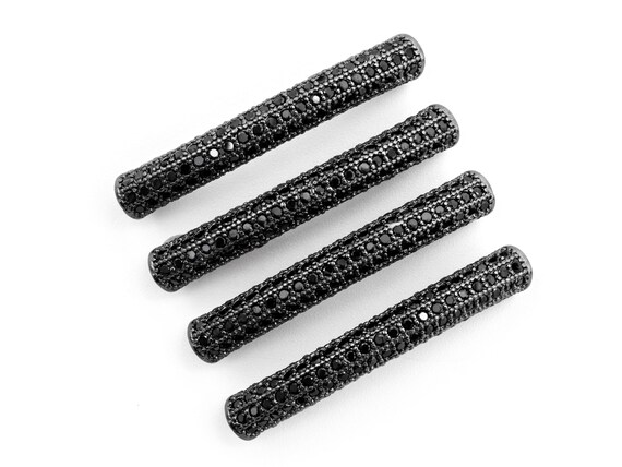 Black Cz Pave Half Full Pave Bar Tube Connector, Cz Pave Connector, Spacer Tube, 4X32Mm,Sku#G310