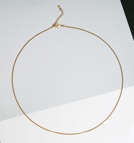 The 18K Gold Thin Flat Cuban Chain Necklace, Dainty Necklace, Sku#Zx69