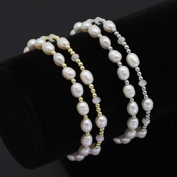 White Freshwater Pearl Stretchy Bracelet, Sku#Ef510