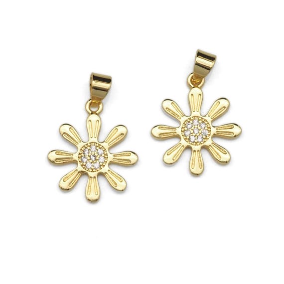 Clear Cz Gold Daisy Flower Shape Charm, Sku#Lk830