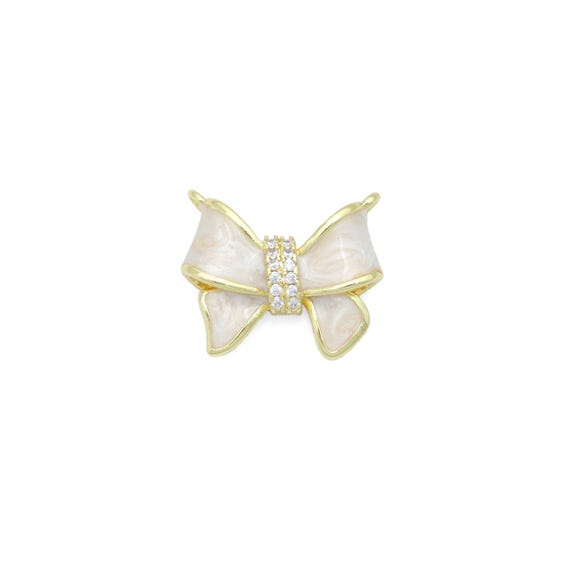 White Enamel Bow Charm Pendant, Sku#Lk1206