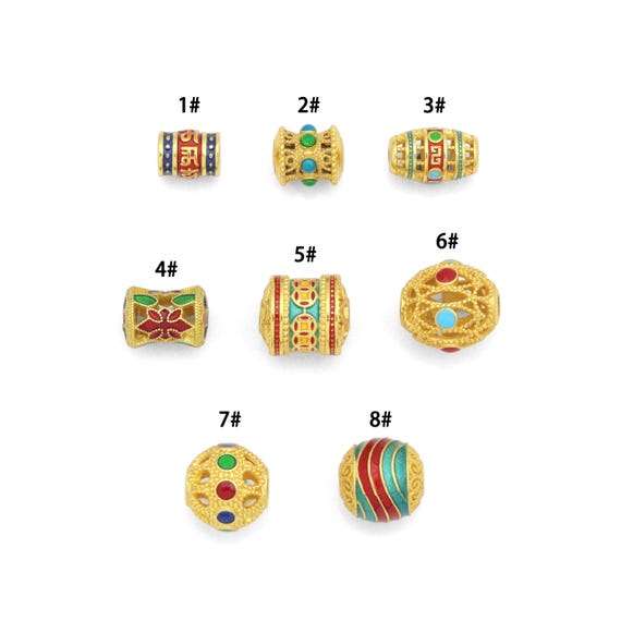 Tibetan-Style Enamel Bead Charm, Colorful Barrel & Round Beads for Jewelry Making, Sku#Y1065