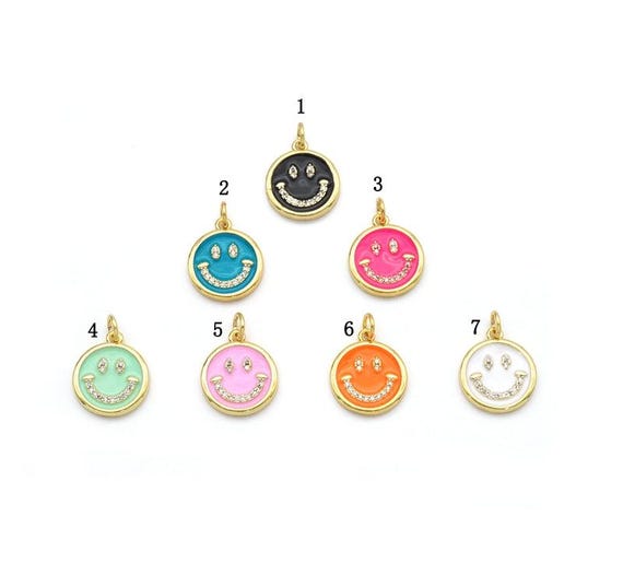 Cz Pave Enamel Smiley Face Charm, Sku#F1519