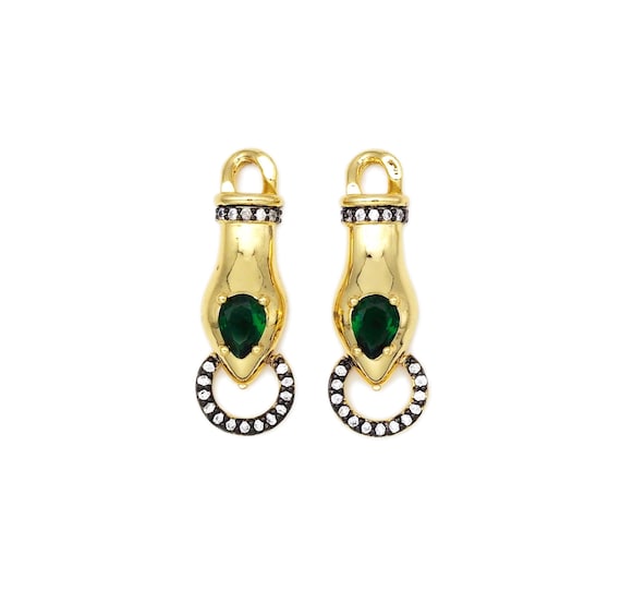 Green Cz Micro Pave Round Ring On Hand Shape Connector, 18K Gold Filled Hand Charm, Necklace Bracelet Charm Pendant, 36X13Mm, Sku#L618